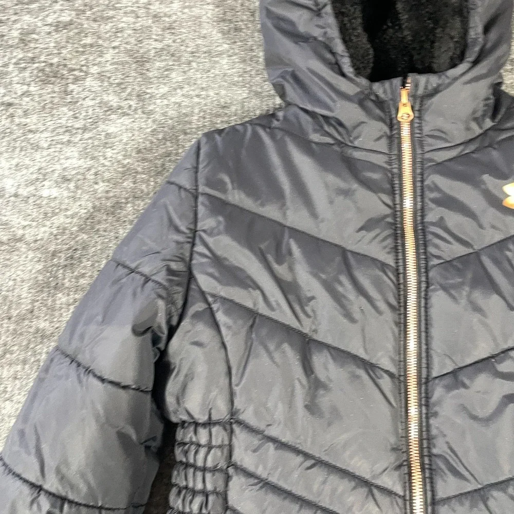 Under Armour Jacket Girls Extra Large Black Puffer Fleece‎ Lined Hooded Sparkle